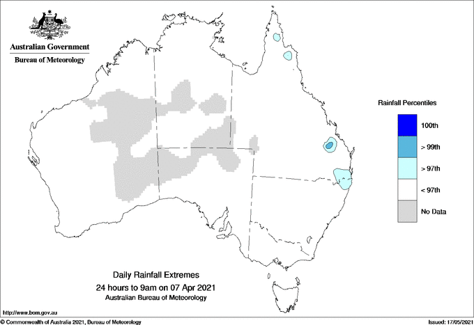 Australian daily rainfall extreme area maps