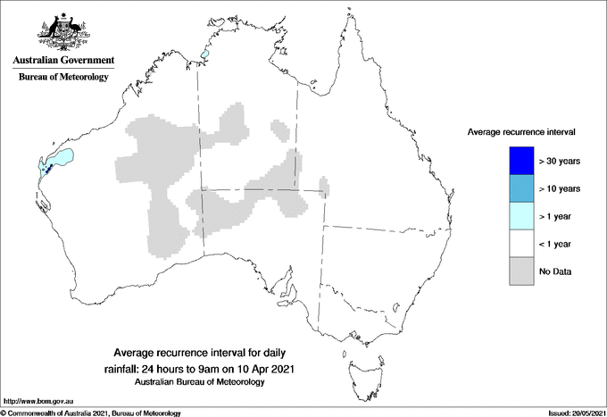 Australian daily rainfall average recurrence interval maps