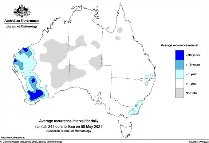Australian daily rainfall average recurrence interval maps