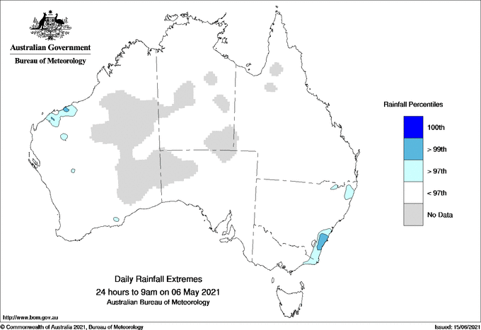 Australian daily rainfall extreme area maps