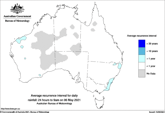Australian daily rainfall average recurrence interval maps