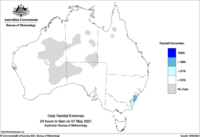 Australian daily rainfall extreme area maps