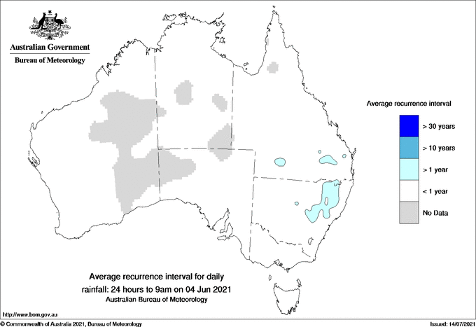 Australian daily rainfall average recurrence interval maps