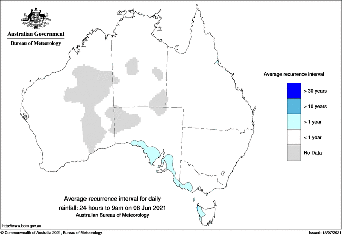 Australian daily rainfall average recurrence interval maps