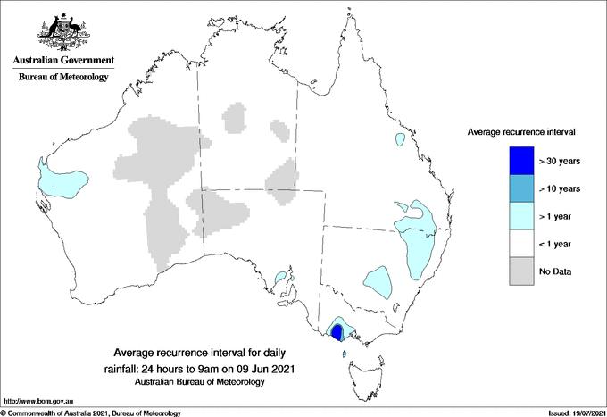 Australian daily rainfall average recurrence interval maps