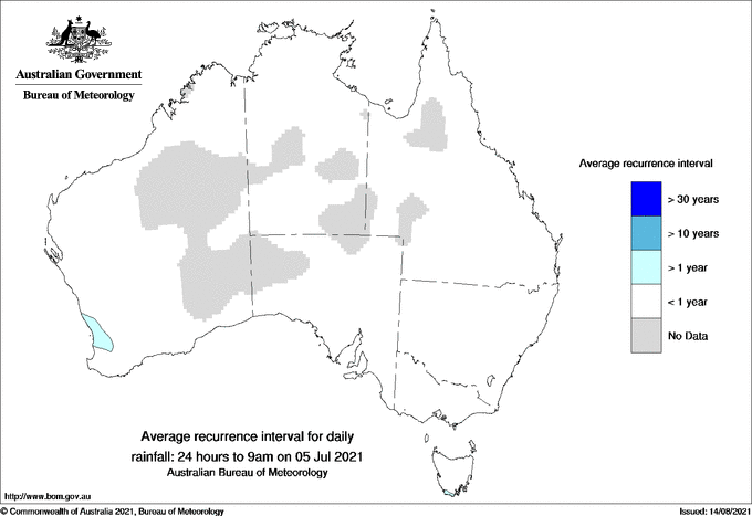 Australian daily rainfall average recurrence interval maps