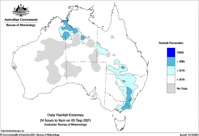 Australian daily rainfall extreme area maps