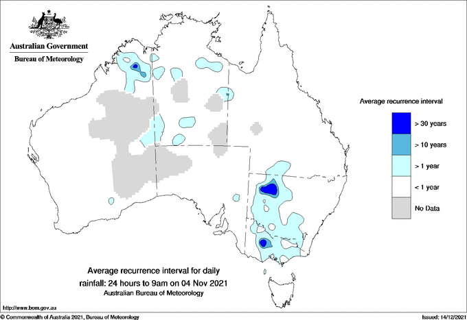 Australian daily rainfall average recurrence interval maps