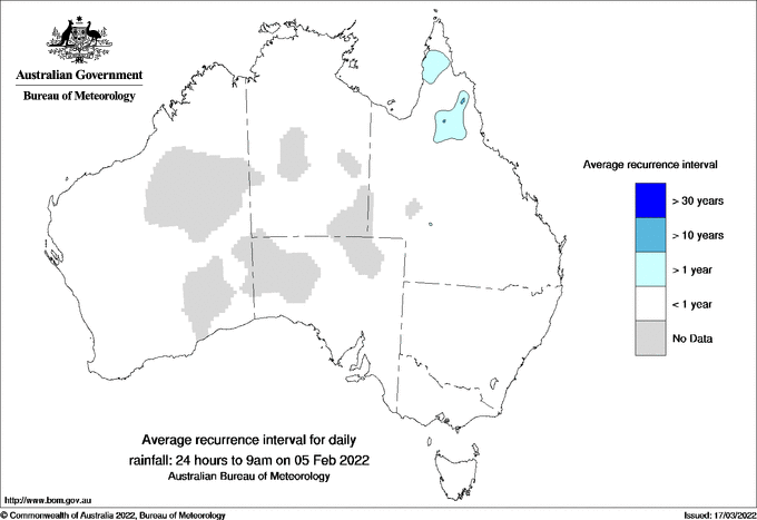 Australian daily rainfall average recurrence interval maps