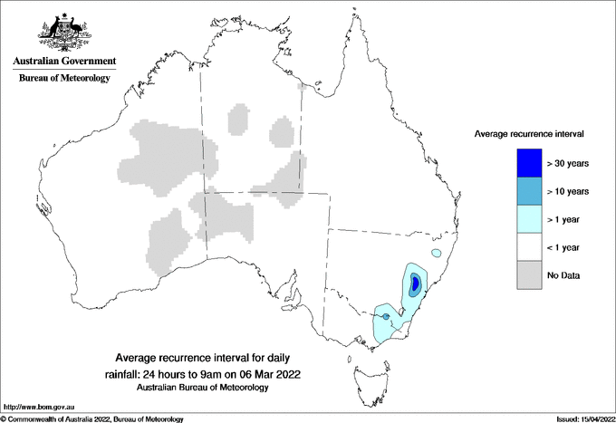 Australian daily rainfall average recurrence interval maps