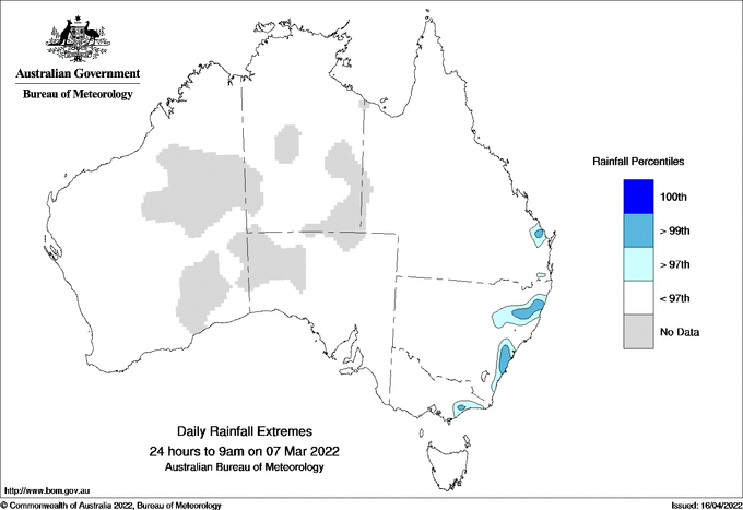 Australian daily rainfall extreme area maps