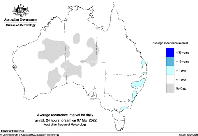 Australian daily rainfall average recurrence interval maps