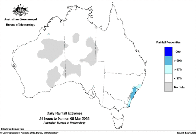 Australian daily rainfall extreme area maps