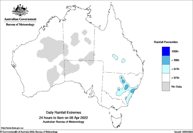 Australian daily rainfall extreme area maps