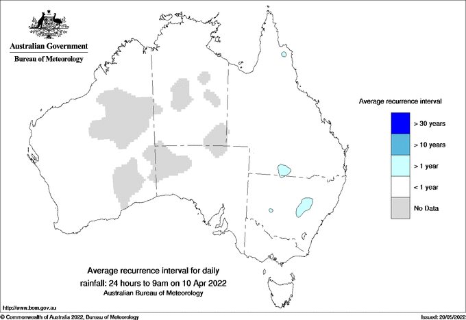 Australian daily rainfall average recurrence interval maps