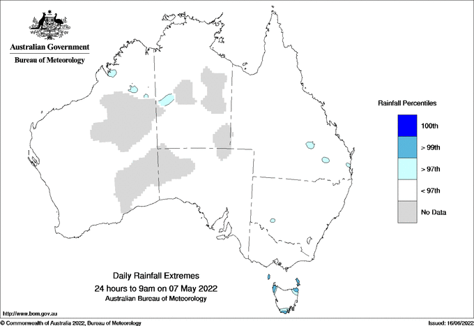 Australian daily rainfall extreme area maps