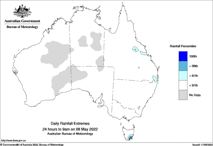 Australian daily rainfall extreme area maps