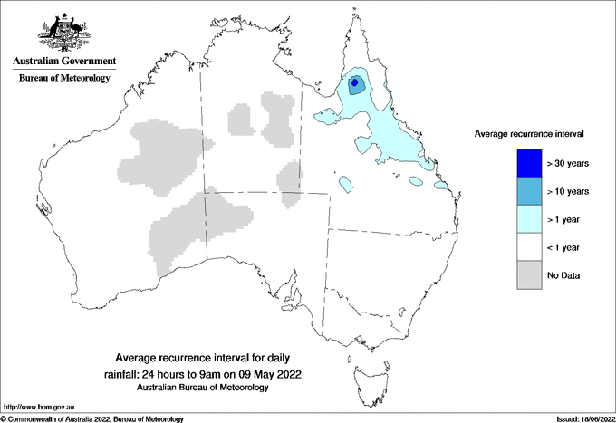 Australian daily rainfall average recurrence interval maps
