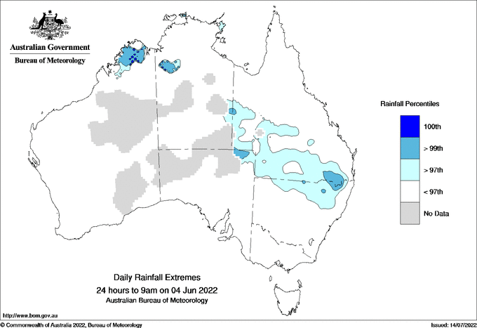 Australian daily rainfall extreme area maps