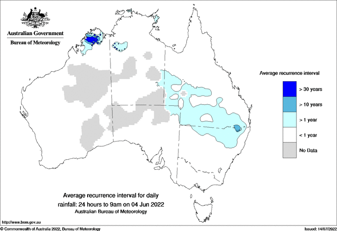Australian daily rainfall average recurrence interval maps