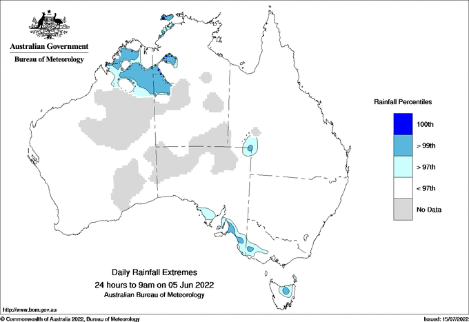 Australian daily rainfall extreme area maps