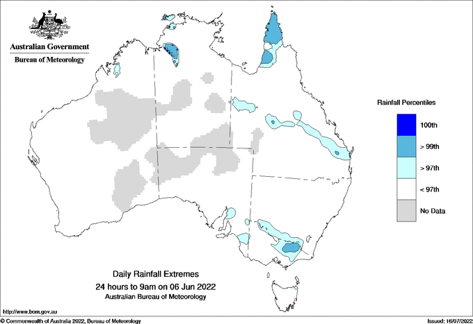 Australian daily rainfall extreme area maps