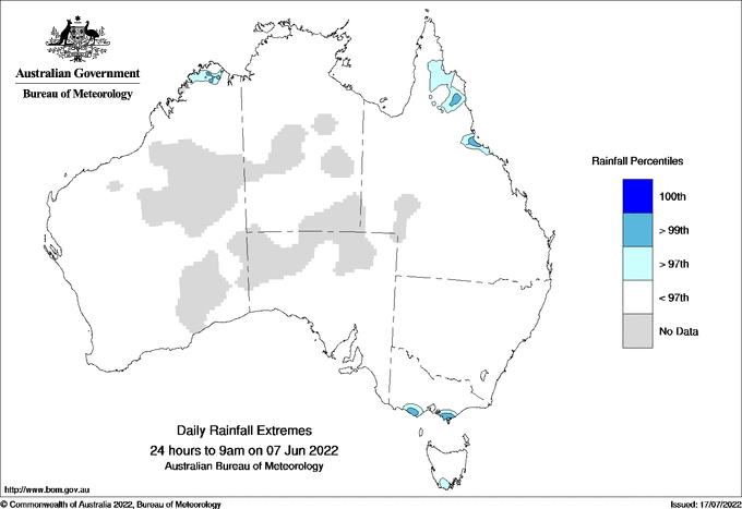 Australian daily rainfall extreme area maps