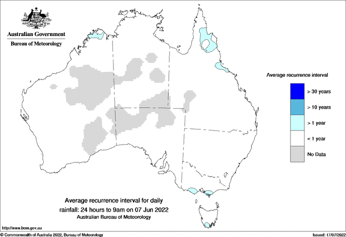 Australian daily rainfall average recurrence interval maps