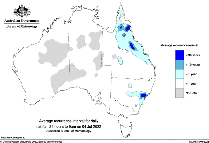Australian daily rainfall average recurrence interval maps