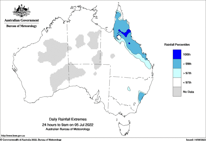 Australian daily rainfall extreme area maps