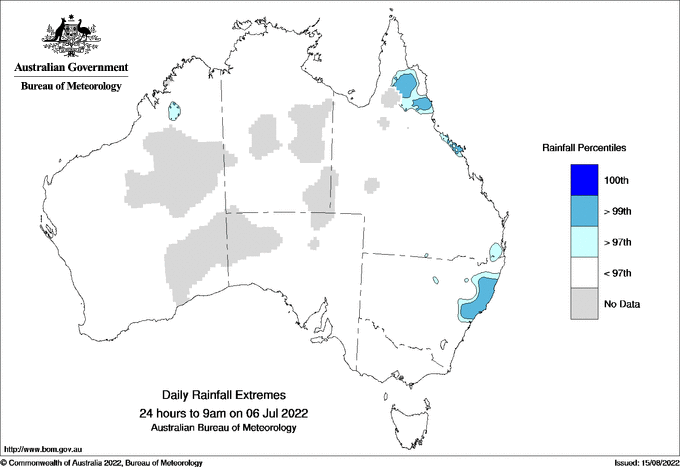 Australian daily rainfall extreme area maps