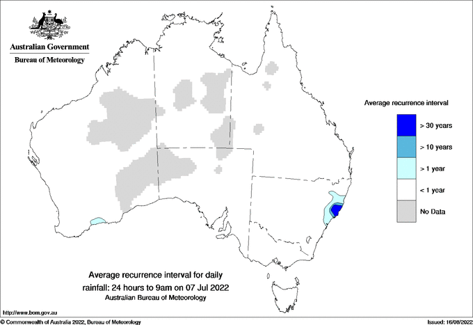 Australian daily rainfall average recurrence interval maps