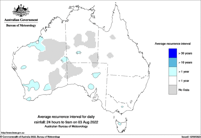 Australian daily rainfall average recurrence interval maps