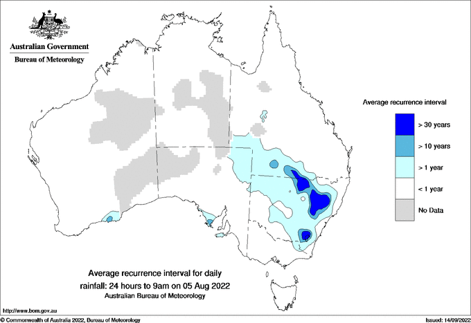 Australian daily rainfall average recurrence interval maps