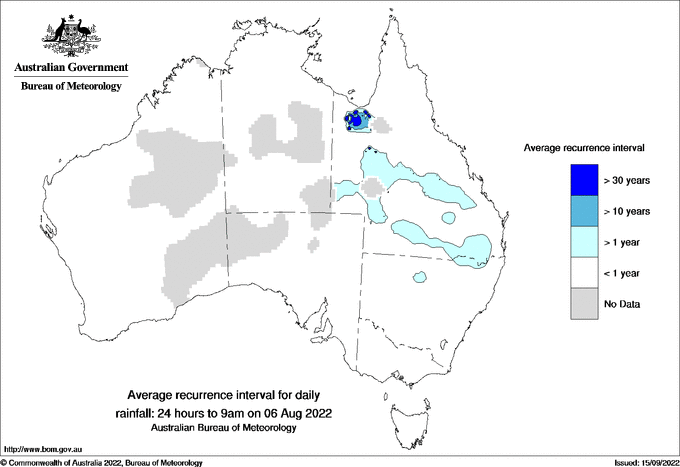 Australian daily rainfall average recurrence interval maps