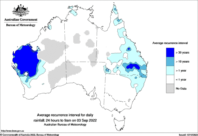 Australian daily rainfall average recurrence interval maps