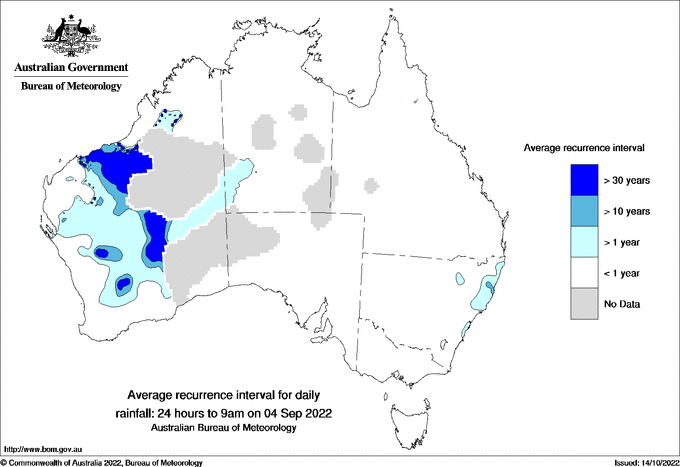 Australian daily rainfall average recurrence interval maps