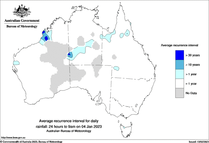 Australian daily rainfall average recurrence interval maps