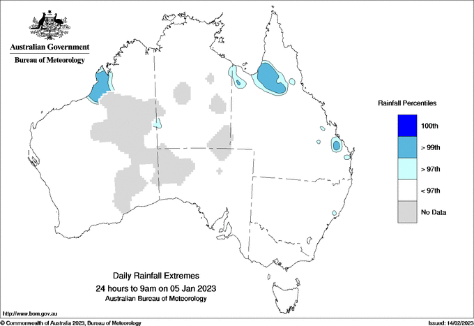 Australian daily rainfall extreme area maps