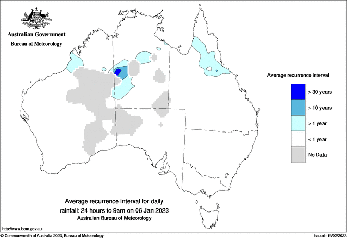 Australian daily rainfall average recurrence interval maps