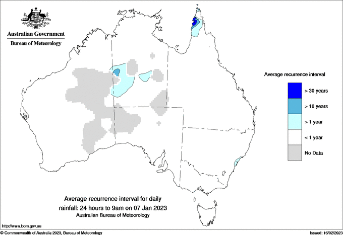 Australian daily rainfall average recurrence interval maps