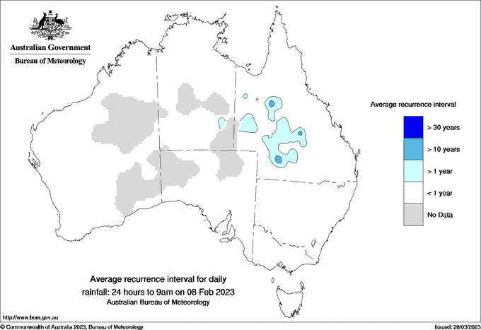 Australian daily rainfall average recurrence interval maps