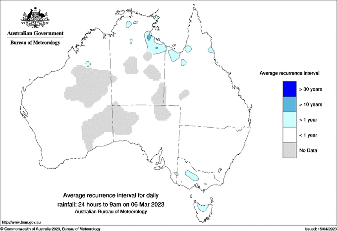 Australian daily rainfall average recurrence interval maps