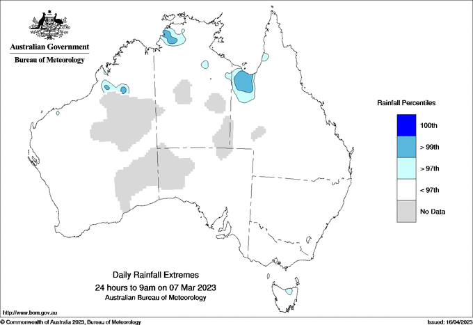 Australian daily rainfall extreme area maps