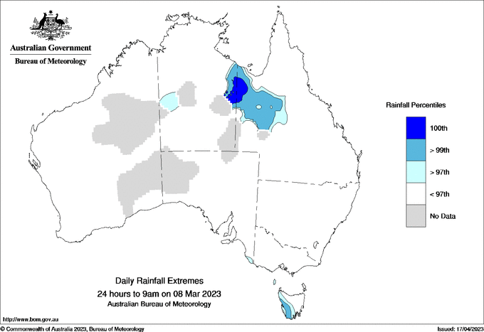 Australian daily rainfall extreme area maps