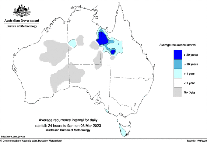 Australian daily rainfall average recurrence interval maps