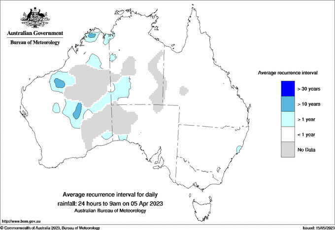 Australian daily rainfall average recurrence interval maps