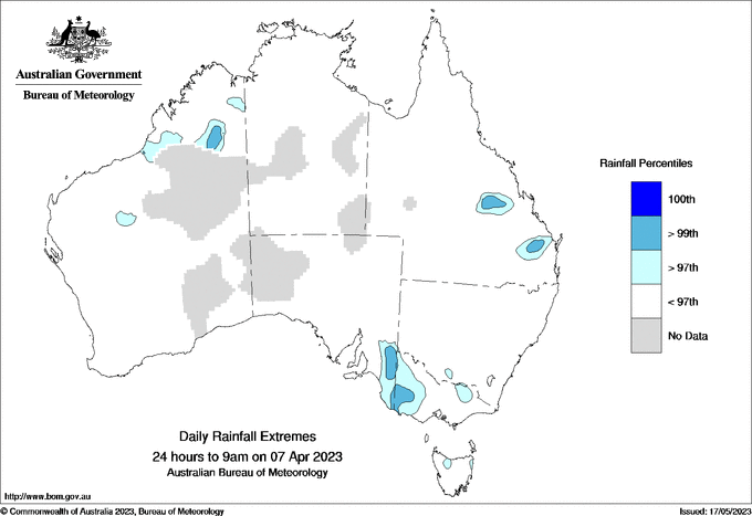 Australian daily rainfall extreme area maps
