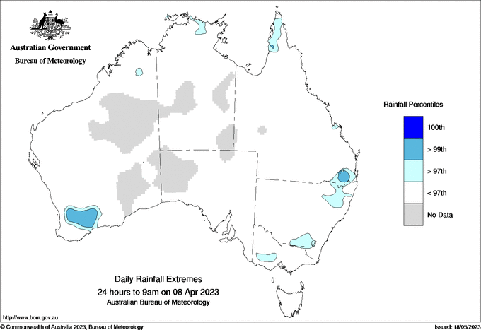 Australian daily rainfall extreme area maps