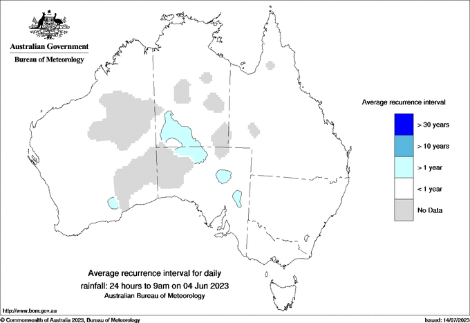 Australian daily rainfall average recurrence interval maps